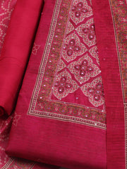 Embroidered Chanderi Unstitched Suit With Dupatta