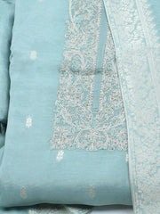 Embroidered Art Silk Unstitched Suit With Dupatta