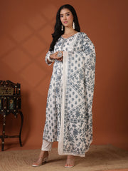 Printed Cotton Blend Kurta With Pant & Dupatta