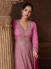 Embroidered Chinon Suit With Pant & Dupatta