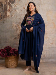 Printed Cotton Kurta With Pant & Dupatta