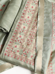 Embroidered Art Silk Unstitched Suit With Dupatta
