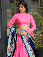 Printed Satin Unstitched Lehenga Choli With Dupatta
