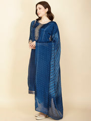 Abstract Printed Handloom Kurta With Pants & Dupatta