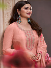 Embroidered Art Silk Unstitched Suit With Pant & Dupatta