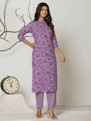 Printed Cotton Blend Kurta With Pants
