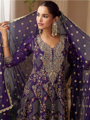 Embroidered Georgette Kurta With Gharara & Dupatta