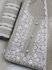 Neck Embroidered Cotton Blend Unstitched Suit With Dupatta