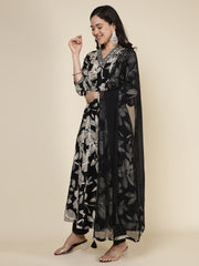 Printed Cotton Blend Kurta With Pants & Dupatta