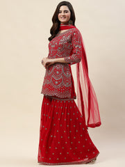 Zari Embroidery Georgette Suit Set With Dupatta