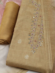 Embroidered Linen Unstitched Kurta With Pant & Dupatta