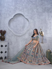 Resham Embroidery Tissue Unstitched Choli With Lehenga & Dupatta