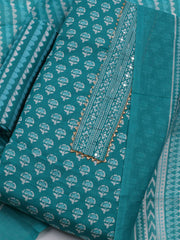 Printed Cotton Blend Unstitched Suit With Dupatta