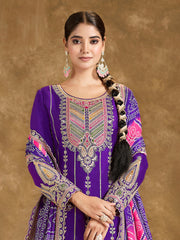 Embroidered Chinon Kurti With Patiala Salwar & Dupatta