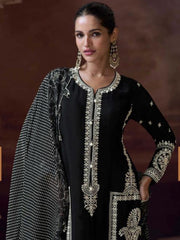 Embroidered Chinon A Line Dress With Dupatta