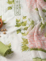 Embellished Cotton Blend Unstitched Suit With Pant & Dupatta