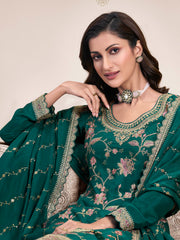 Embroidered Chinon Unstitched Suit With Pant & Dupatta