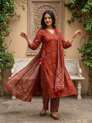 Printed Cotton Blend Kurta With Pant & Dupatta