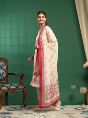 Embroidered Cotton Blend Kurta With Pant & Dupatta
