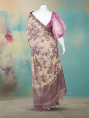 Digital Printed Art Silk Lavender Beige Saree
