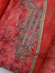 Neck Embroidered Organza Unstitched Suit With Dupatta