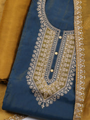 Neck Embroidered Chanderi Unstitched Suit With Dupatta