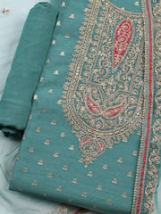 Neck Embroidered Chanderi Unstitched Suit With Dupatta