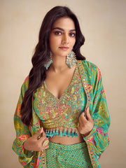 Embroidered Chinon Silk Choli & Skirt With Jacket