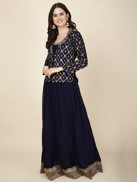 Embroidery Georgette Gown Dress With Jacket