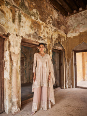 Sequin Embroidery Georgette Kurta With Sharara & Dupatta