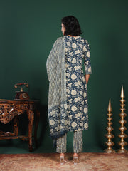 Printed Cotton Blend Suit With Pant & Dupatta