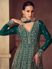 Embroidered Chinon Suit With Pant & Dupatta