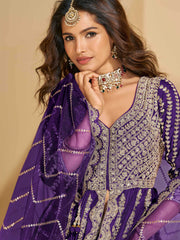 Embroidered Chinon Kurta With Plazzo & Dupatta