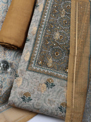 Embroidered Cotton Blend Unstitched Suit With Pant Dupatta