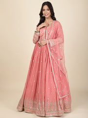 Resham Sequin Embroidery Georgette Kurta With Churidar & Dupatta