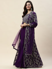 Zari Embroidery Georgette Crop Top With Sharara & Jacket