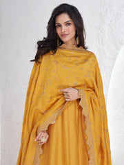 Embroidered Silk A Line Gown With Dupatta