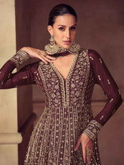 Embroidered Chinon Suit With Pant & Dupatta