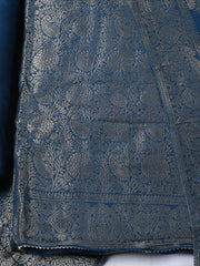 Woven Design Chanderi Teal Blue Unstitched Suit With Pant & Dupatta