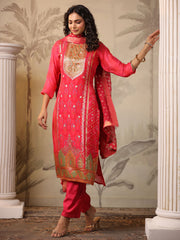 Zari Weave Georgette Kurta With Pants & Dupatta