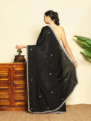 Thread Embroidered Chinnon Saree