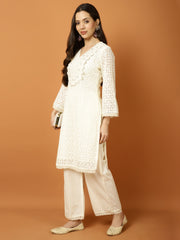 Neck Embroidery Cotton Blend Kurta With Pants