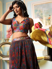 Floral Printed Satin Unstitched Lehenga Choli With Dupatta