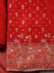 Woven Design Chanderi Maroon Unstitched Suit With Pant & Dupatta
