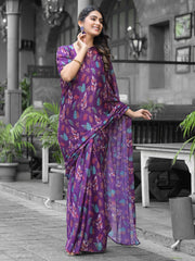 Printed Georgette Readymade Saree With Stitched Blouse