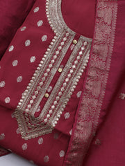Neck Embroidered Chanderi Unstitched Suit With Dupatta