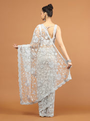 Sequence Embroidery Net Saree