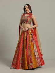 Multi Kali Art Silk Choli With Lehenga & Dupatta
