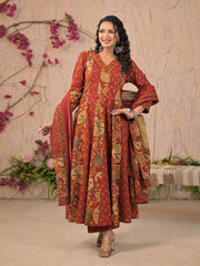 Printed Cotton Kurta With Pant & Dupatta