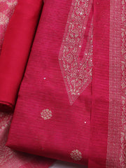 Embroidered Chanderi Unstitched Suit With Dupatta